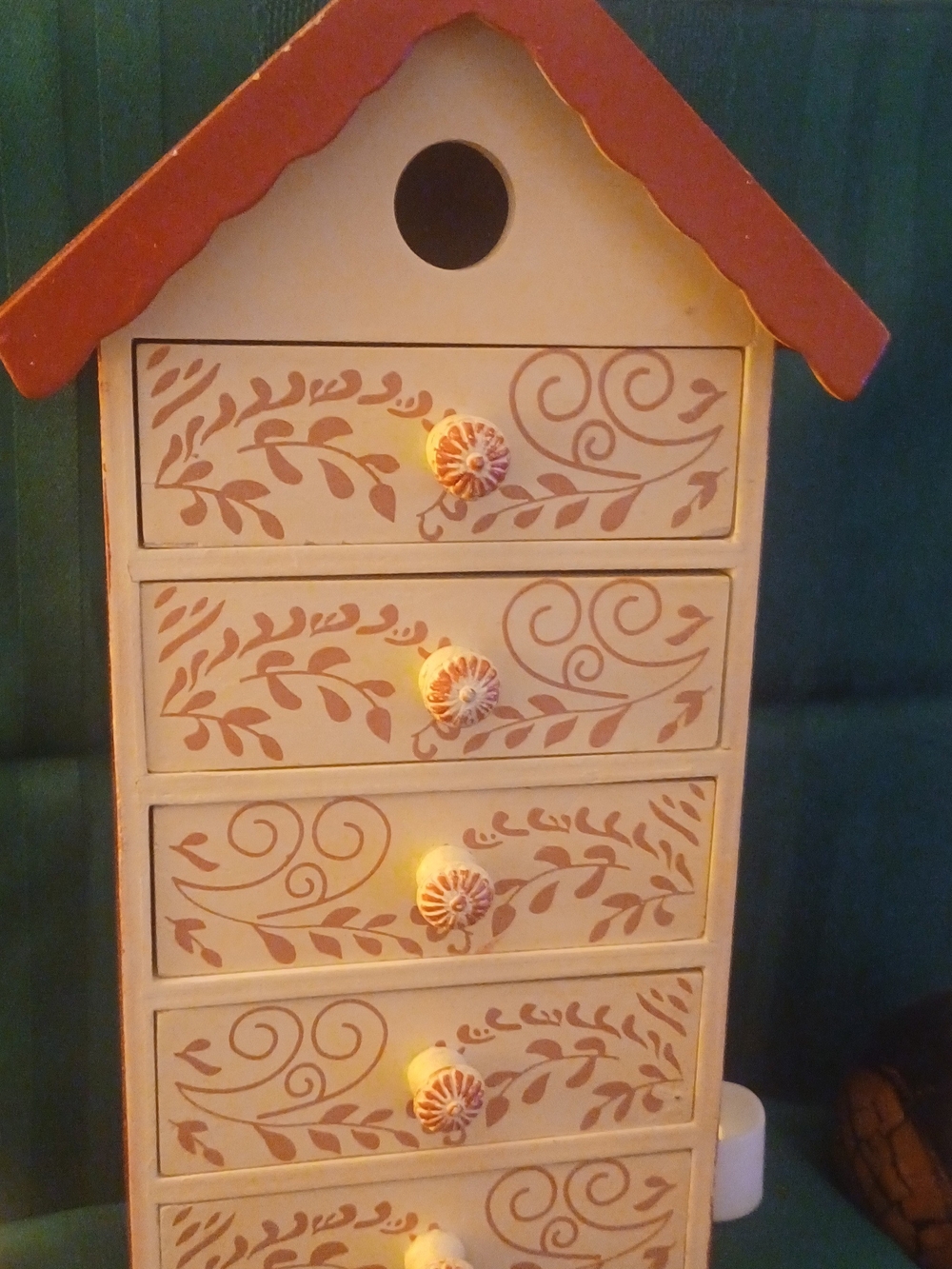 Decorative Cream and Red Wooden 5-Drawer Organizer Keepsake Box